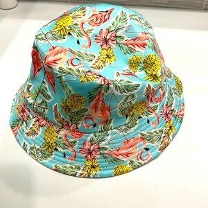 Flamingo hibiscus pink teal bucket hat​